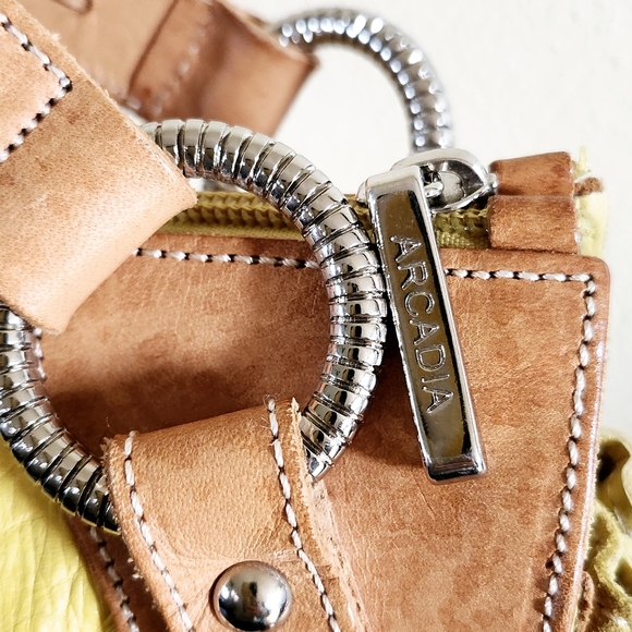 Arcadia Duffle Tote HandBag Leather & Suede Yellow/Green made in Italy - Picture 8 of 10